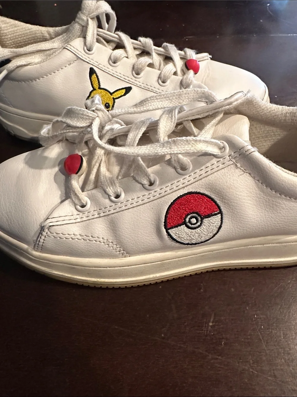 Zara White Kids Sneakers with Pikachu & Poké Ball Embroidery